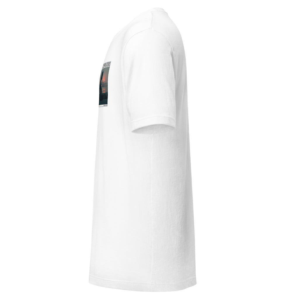 Camiseta Esencial · Blanco · lateral izquierdo — Black Falcon, Contemplator #005