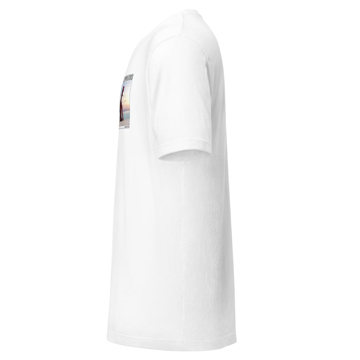 Camiseta Esencial · Blanco · lateral izquierdo — Horizon, Contemplator #023
