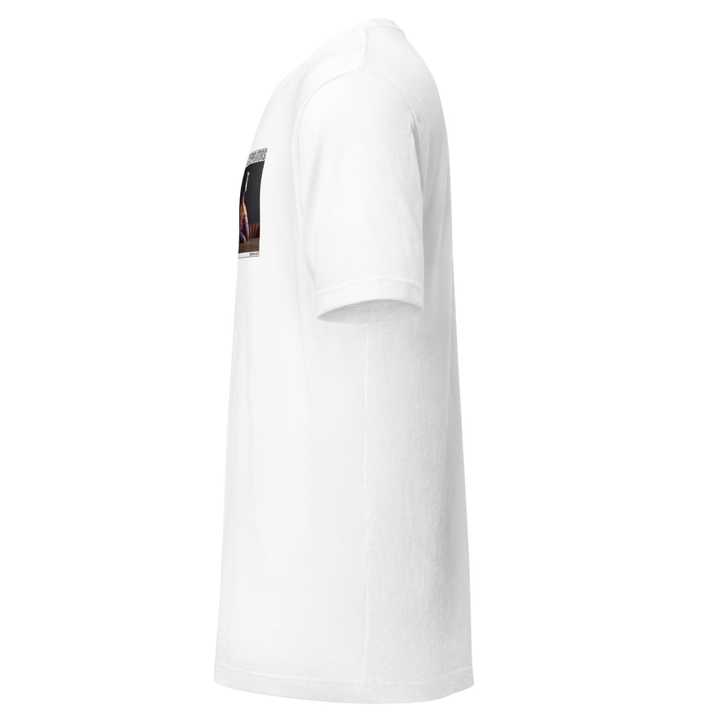 Camiseta Esencial · Blanco · lateral izquierdo — Plumyx, Contemplator #037